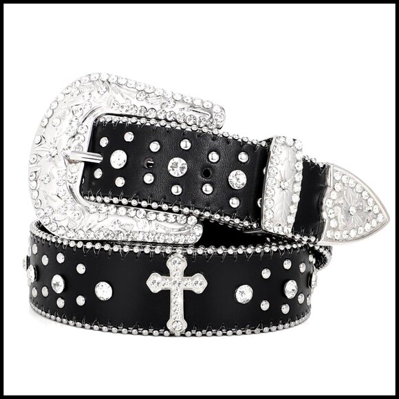 Rhinestone Western Belt Leather Cross Diamond Detachable Buckle Unisex Sizes main image 7